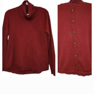 Cable & Gauge Burgundy Turtle Neck Sweater Button Down Back Size L Soft Comfort